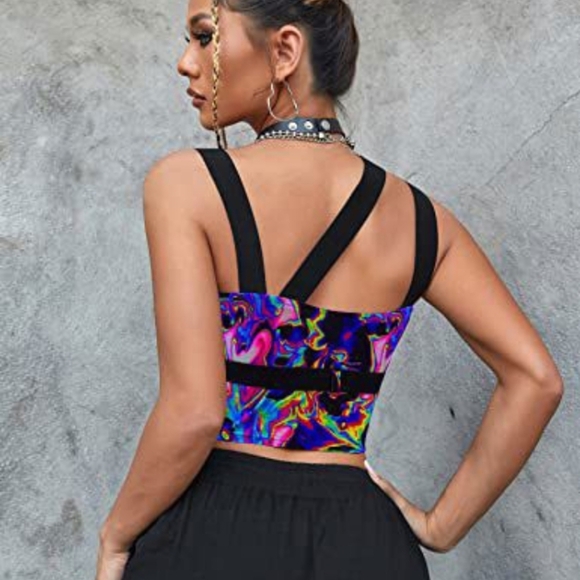 Women's Buckle Tank Top, Crop, Cami, Gothic, Y2K Streetwear, XS - Picture 2 of 5